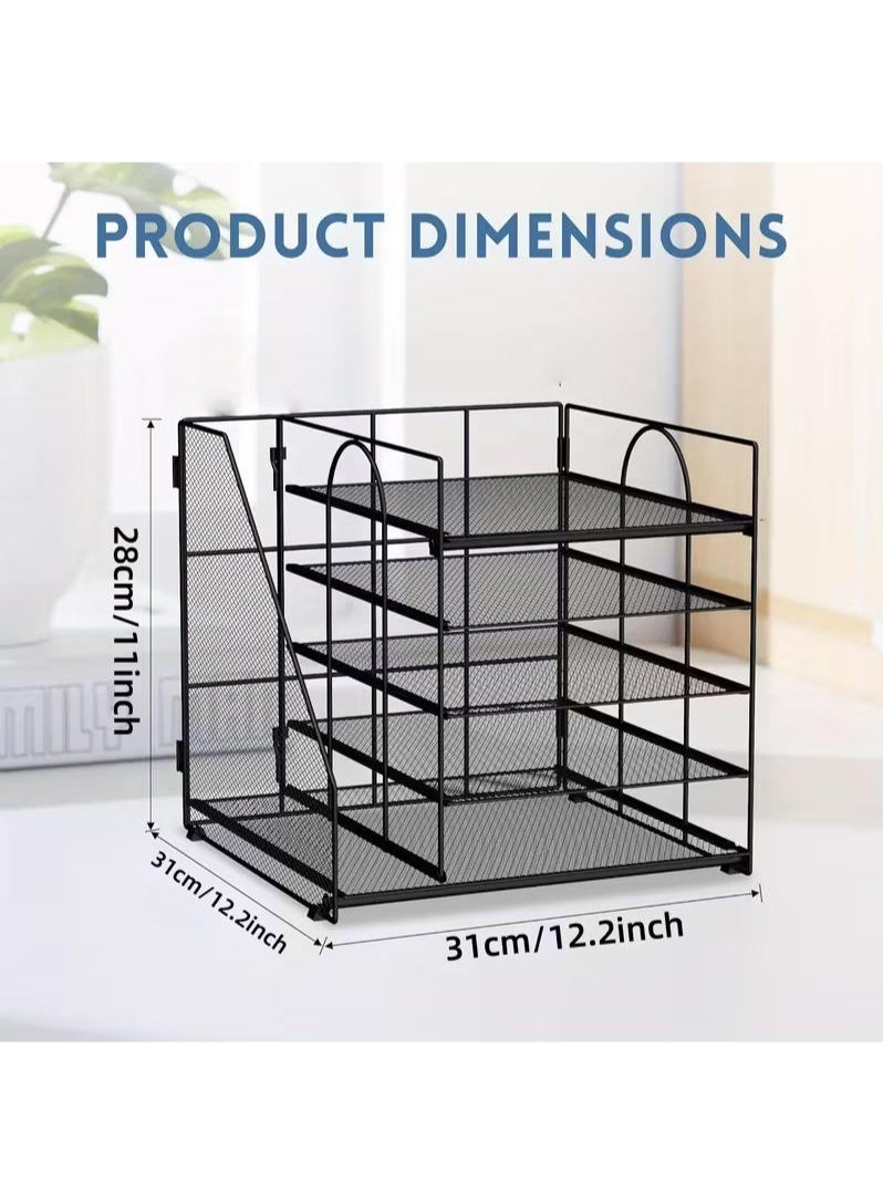 ZERIFAM Organizer with File Holder,Desk Organizers and Accessories,Organizer for Office Supplies and Accessories 5-Tier Paper Letter Tray,esktop Organizer for Office Supplies (Black) - Image 4